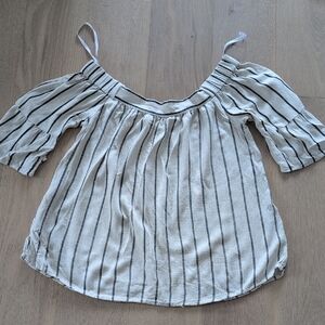 Sweet.VILA Cream and Gray Striped Off-Shoulder Top
